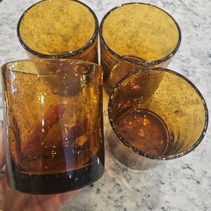 ARTLAND IRIS Set of 4 Amber  Bubble Glass Lowball Rocks Vintage MCM EUC